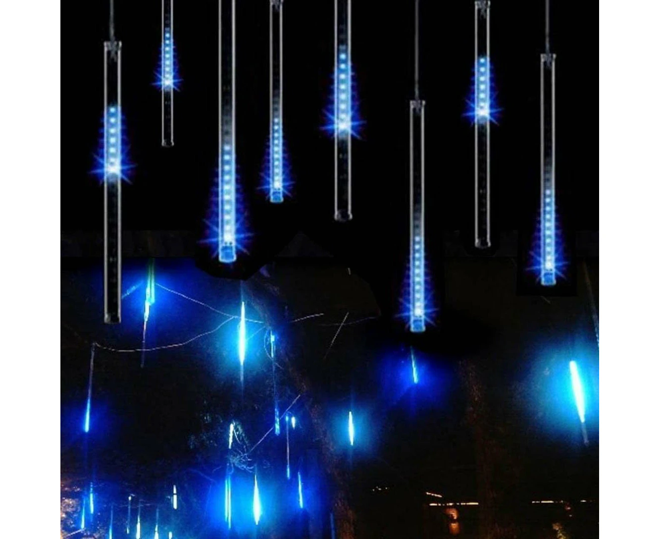 Falling Rain Lights Meteor Shower Lights Christmas Lights 30cm 8 Tube 144 LEDs—Blue