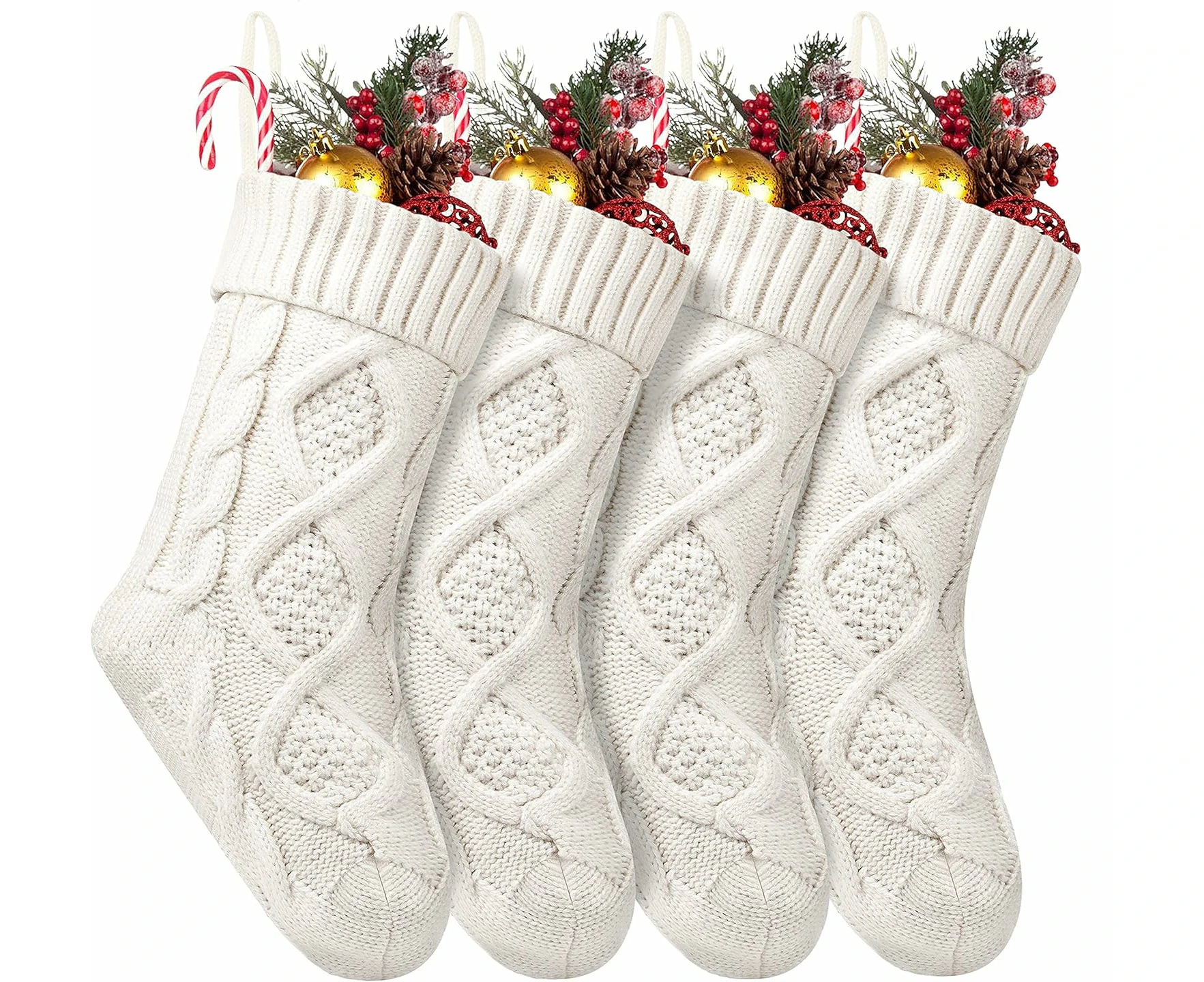 4 Pack Christmas Stockings, 14 Inches Cable Knitted Stocking Gifts & Decoration