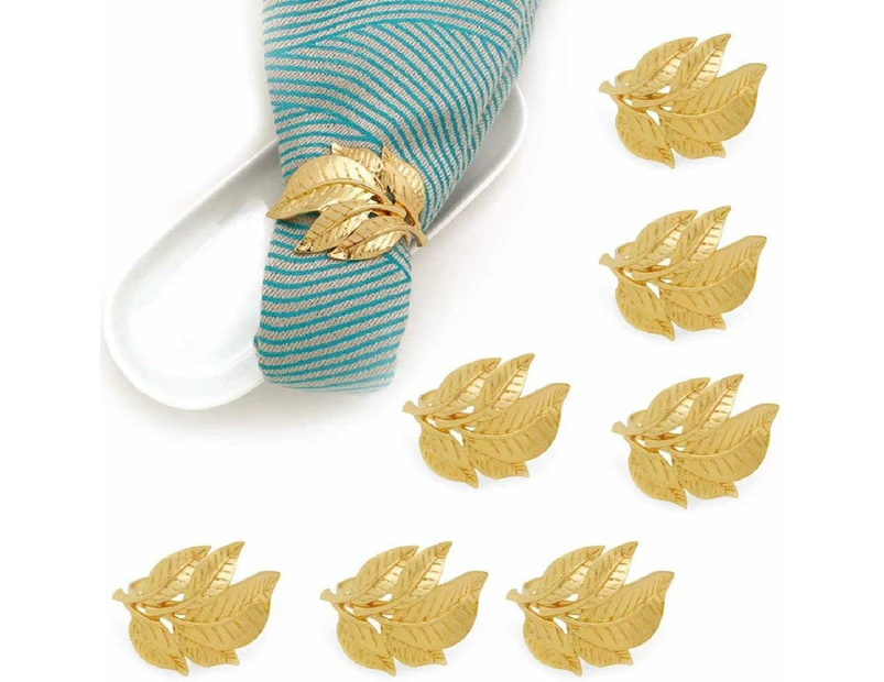 Gold Napkin Rings Set of 8, Antique Gold Alloy Fall Leaf Metal Napkin Ring for Thanksgiving, Christmas