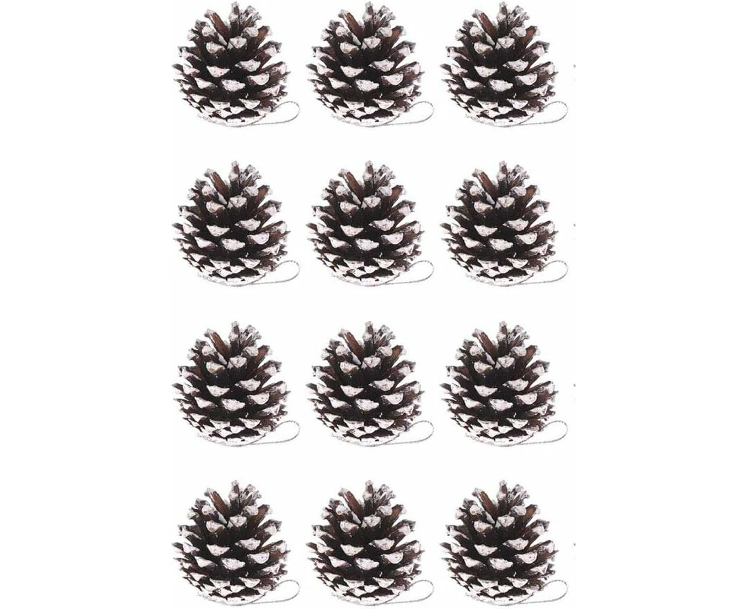 12 Pcs Christmas Pine Cones 1.96" Snow Tipped Natural Pine Cones Wood Frosted Pine Cone Ornaments