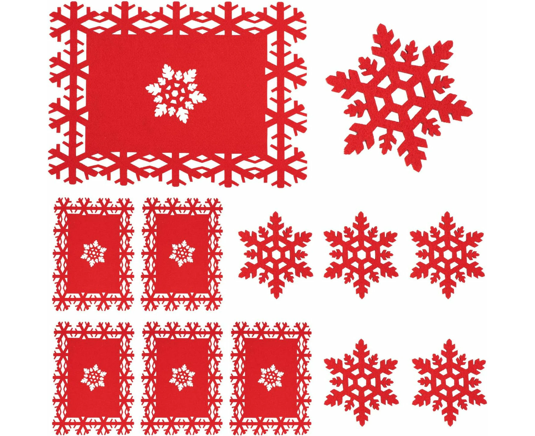 12pcs Christmas Table Placemats and Coasters, Placemats and Coasters Red Snowflake Christmas Design Set