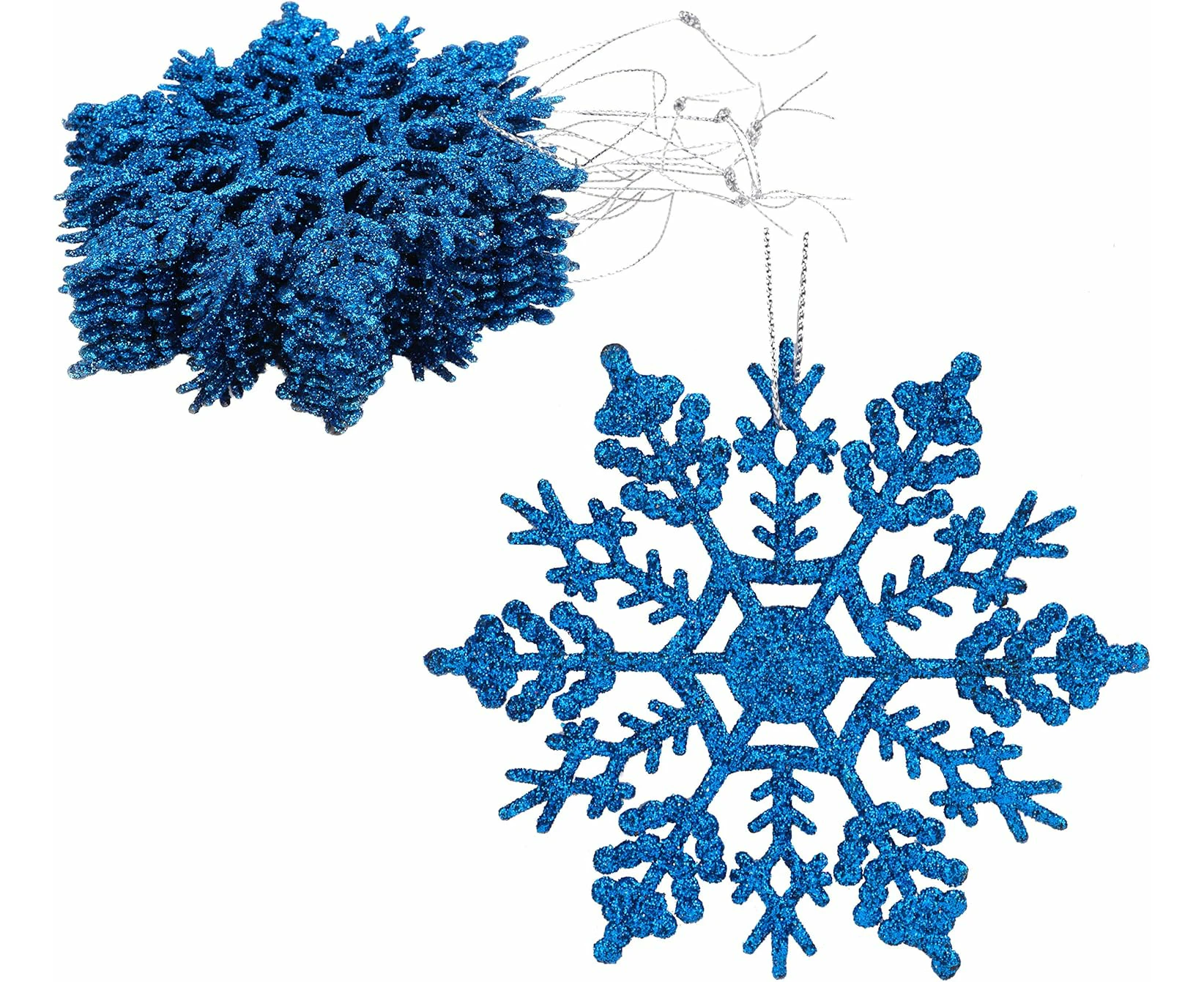 12 Pack 10Cm Sparkling Snowflake Hanging Ornaments - Christmas Decorations