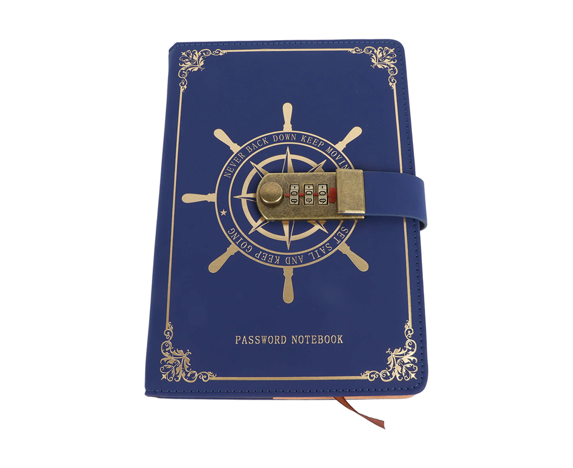 UFPFA Diary with Combination Lock 100 Sheets Vintage A5 Size Travel Journal Notebook with PU Leather Cover for Record Blue