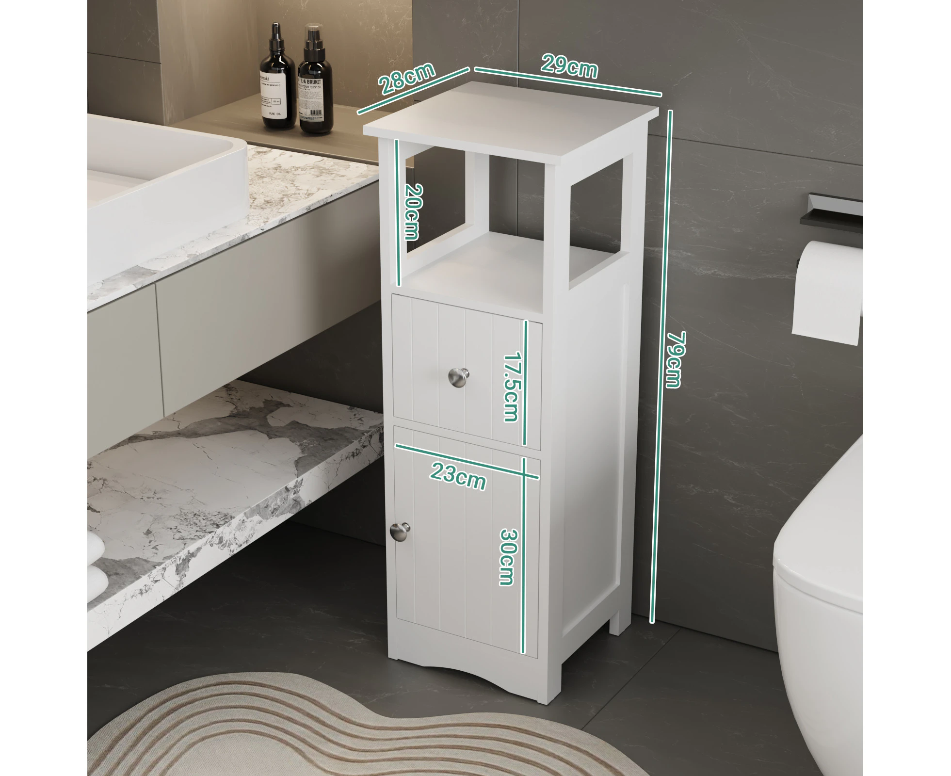 Ufurniture Bathroom Floor Storage Cabinets Narrow Toilet Cabinet Hallway Laundry Cabinet Cupboard Storage Unit With Drawer and Shelf White