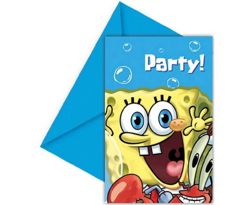 SpongeBob SquarePants Party Invitations (Pack of 6) (Yellow/Blue) - SG27947