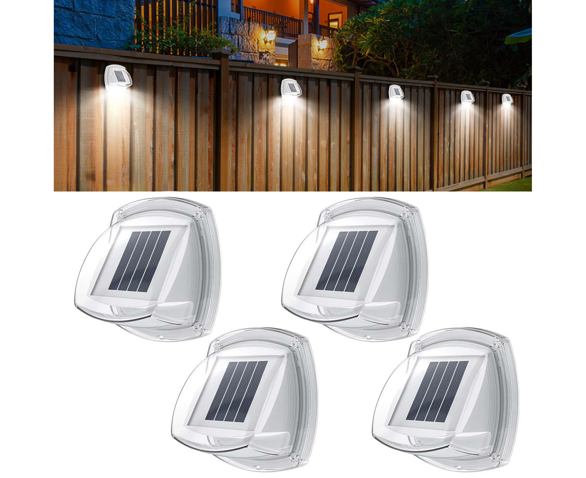 4 Pack Solar Waterproof Fence Lights - 8 LED - Solar Wall Lights for Stairs Fence Decks and Walkways, Cool White