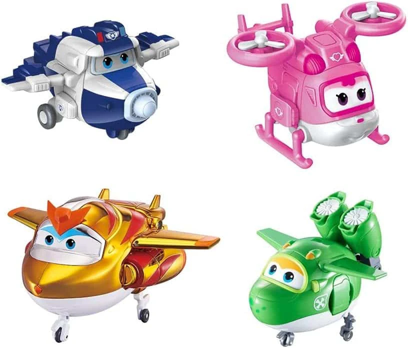 Super Wings 2" Transform-a-bot 4-pack, Supercharged Paul, Dizzy, Golden Boy, Mira, Airplane Toys Mini Action Figures For Aged 4+