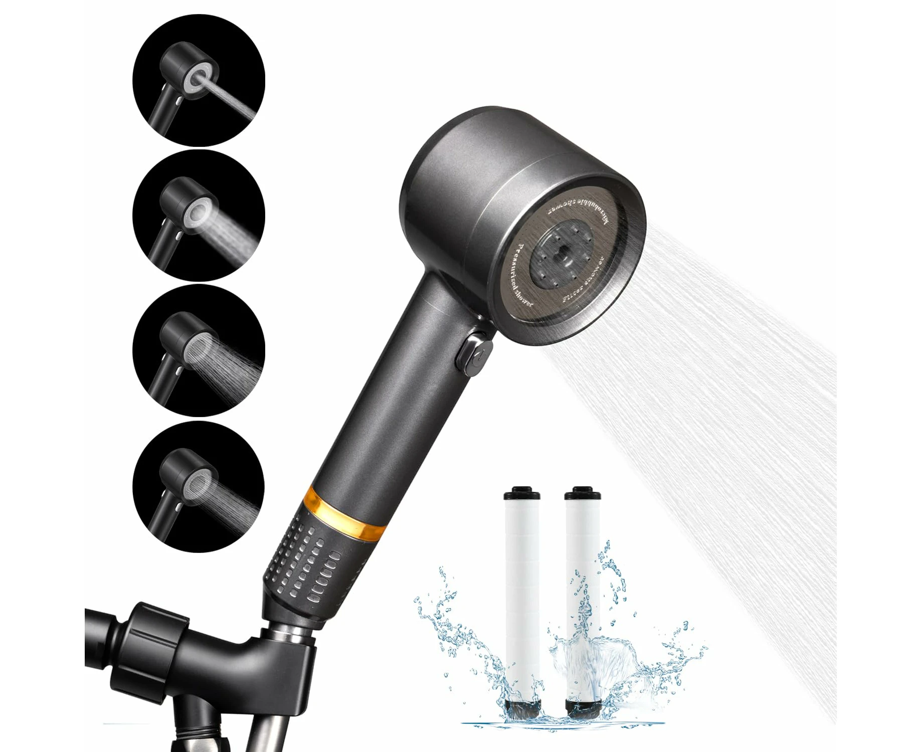 Handheld Shower Head, 4 Modes High Pressure Filter Water Saving Shower Head (Without Hose)