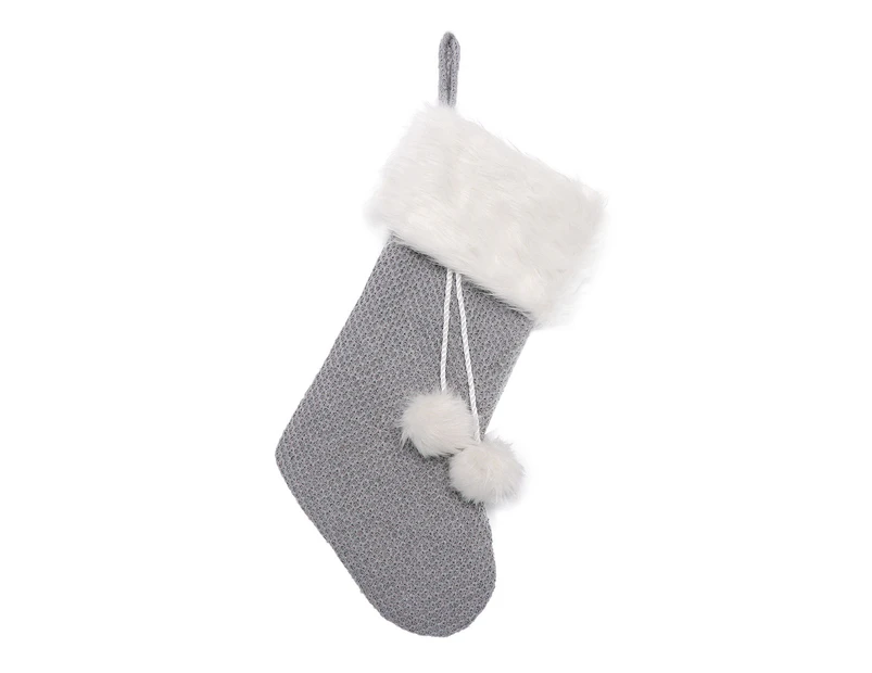 Christmas Stocking Big Xmas Stockings Decors Tree Family Holiday Knitted Socks - Grey