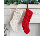 Knit Christmas Stockings Decorations Holiday Knit Hanging Stocking Goodie Bags - White