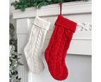 Knit Christmas Stockings Decorations Holiday Knit Hanging Stocking Goodie Bags - White