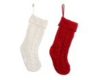 Knit Christmas Stockings Decorations Holiday Knit Hanging Stocking Goodie Bags - White