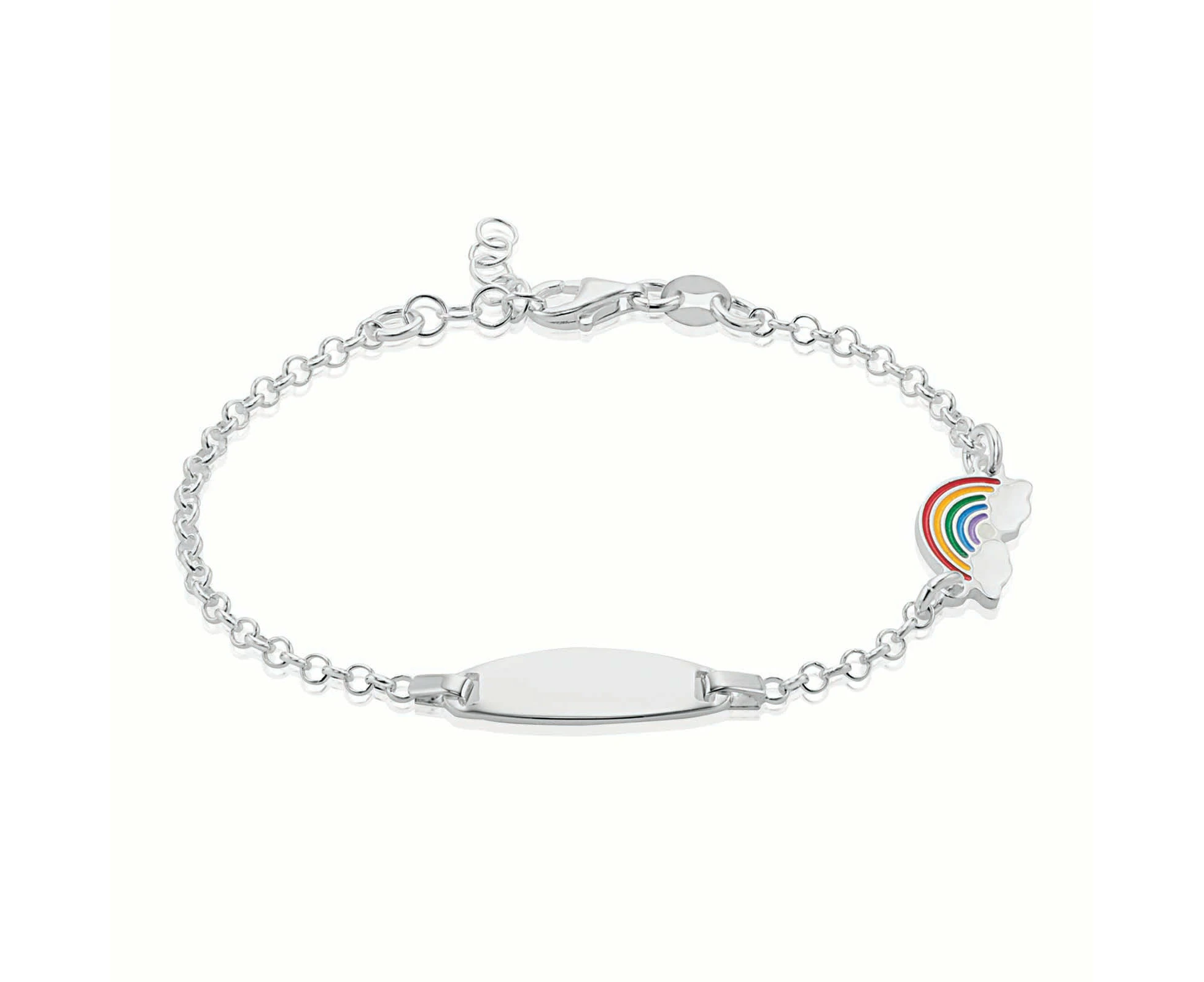 Sterling Silver Enamel Rainbow ID Kids Bracelet