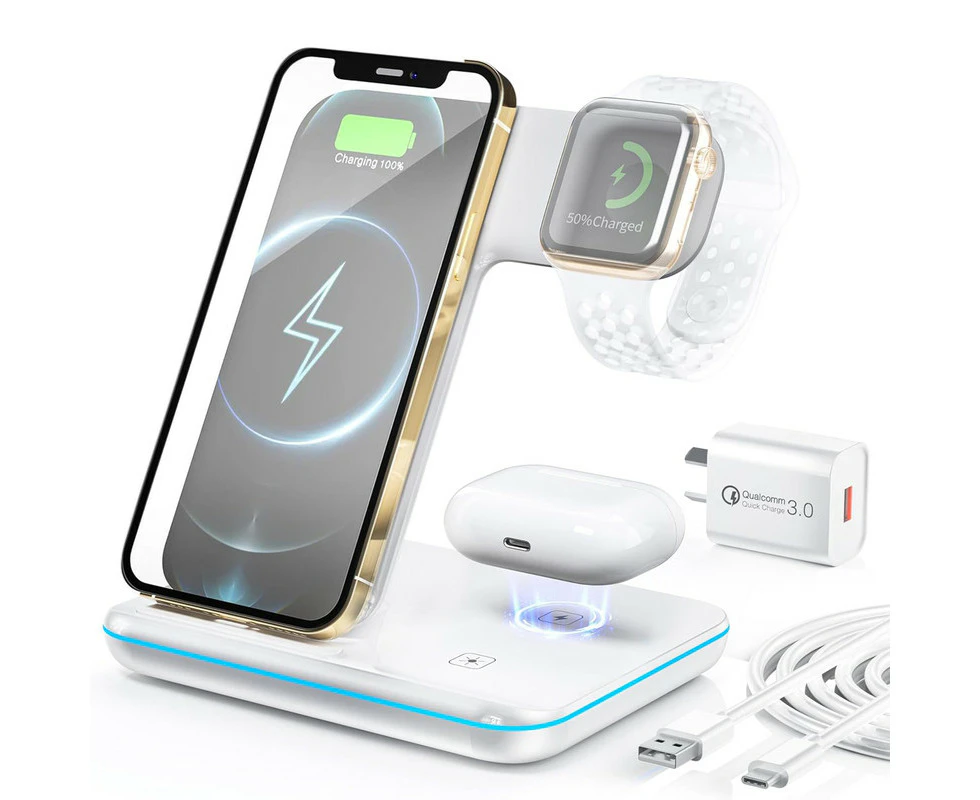 HEYMIX Wireless Charger, 3 in 1 Wireless Charging Station, 15W Fast Wireless Phone Charging Dock Compatible with iPhone 15, Airpods, Apple Watch