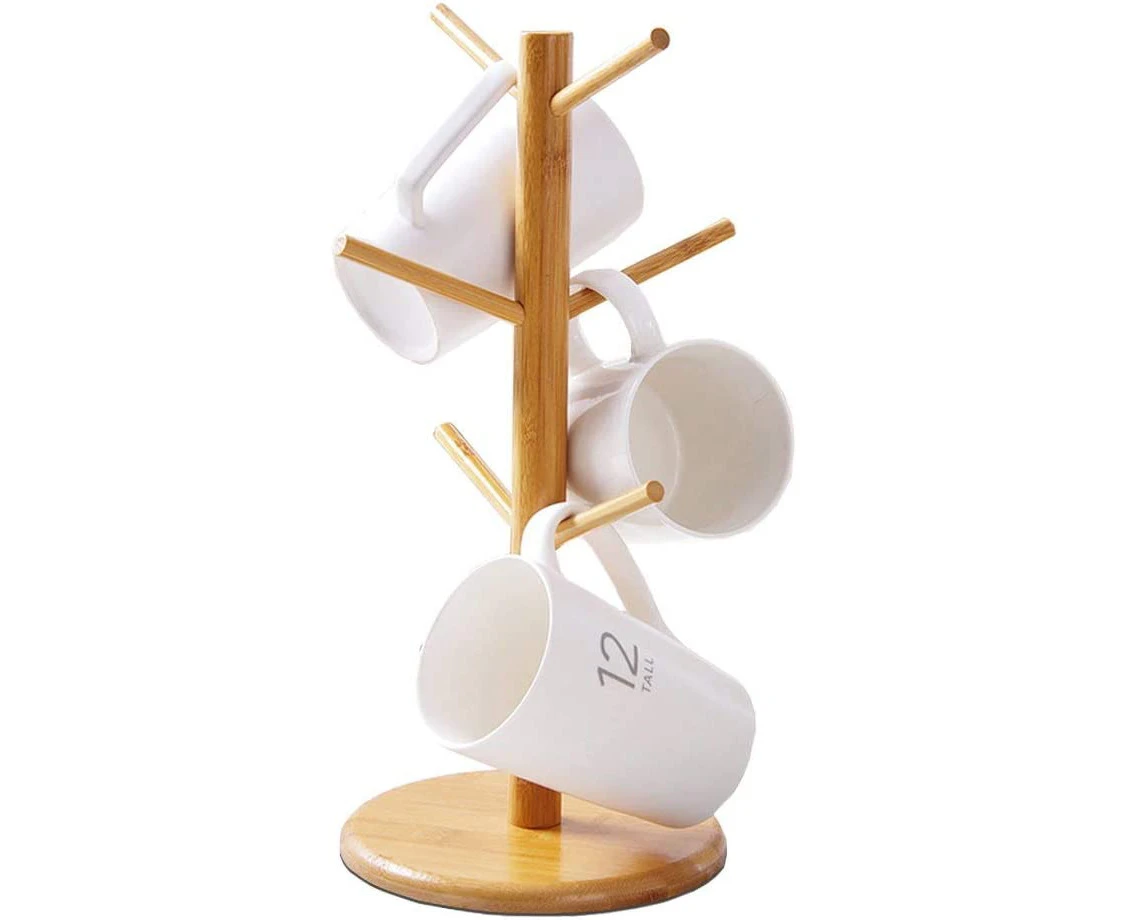 Mug Holder Tree, Coffee Cup Holder, Bamboo Mug Tree Stand, Coffee Cup Rack Dryer with 6 Hooks$Bamboo Wooden Mug Rack Tree Coffee Tea Cup Organize