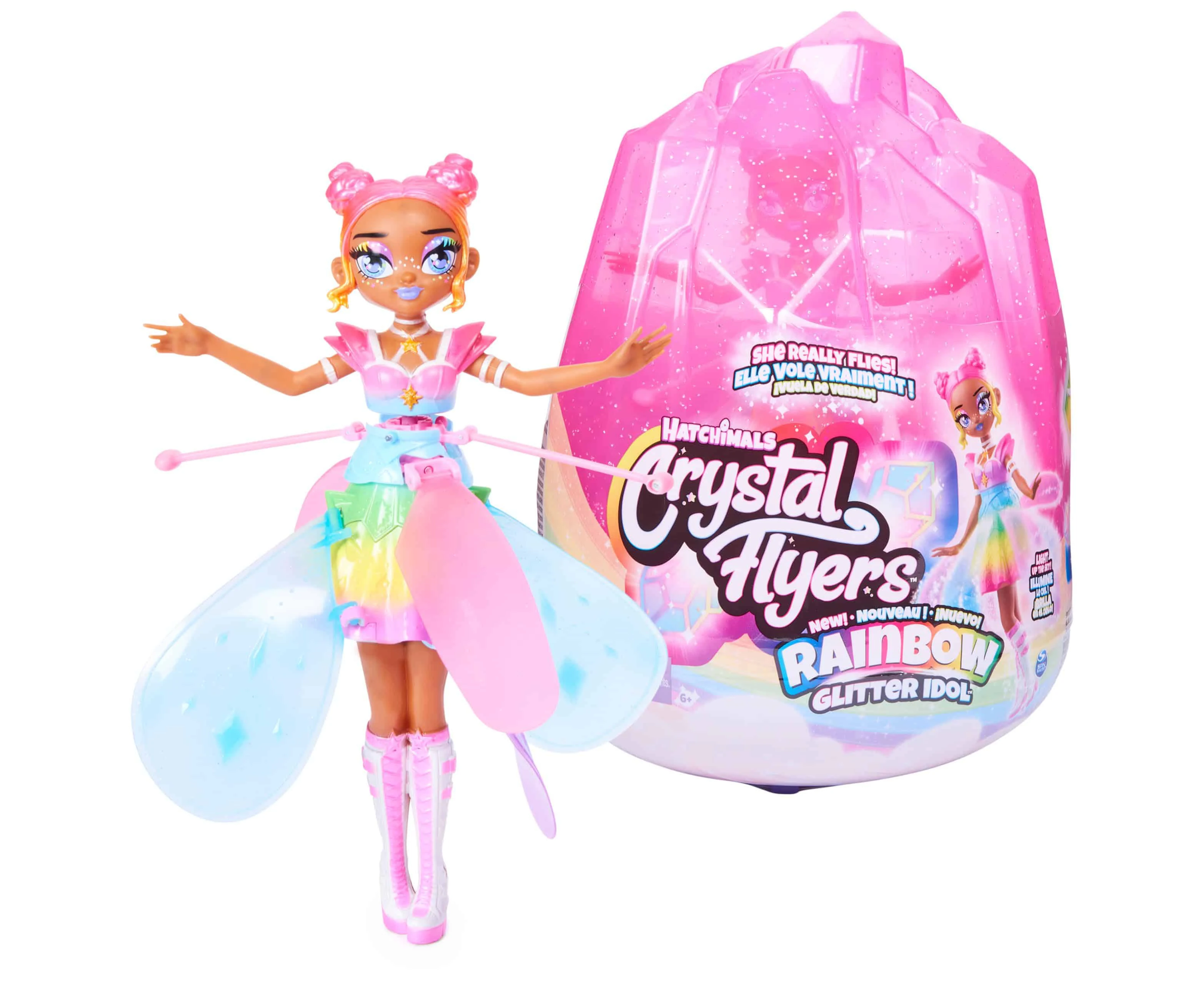 Hatchimals: Magical, Shimmering Flight! Crystal Flyers Rainbow Glitter Idol With Lights, Age 6+