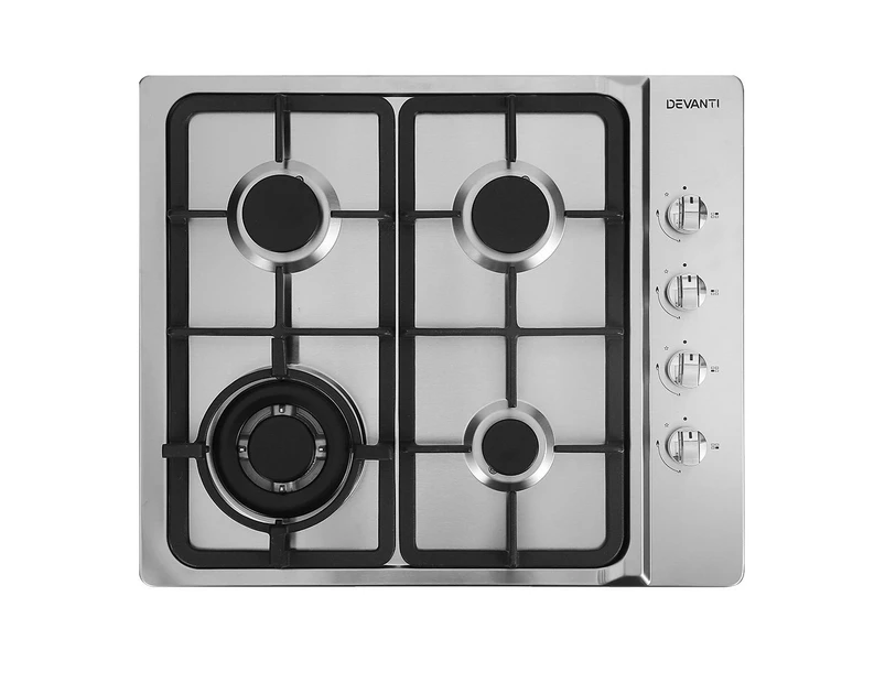 Devanti Gas Cooktop 60cm Stove Hob Silvir