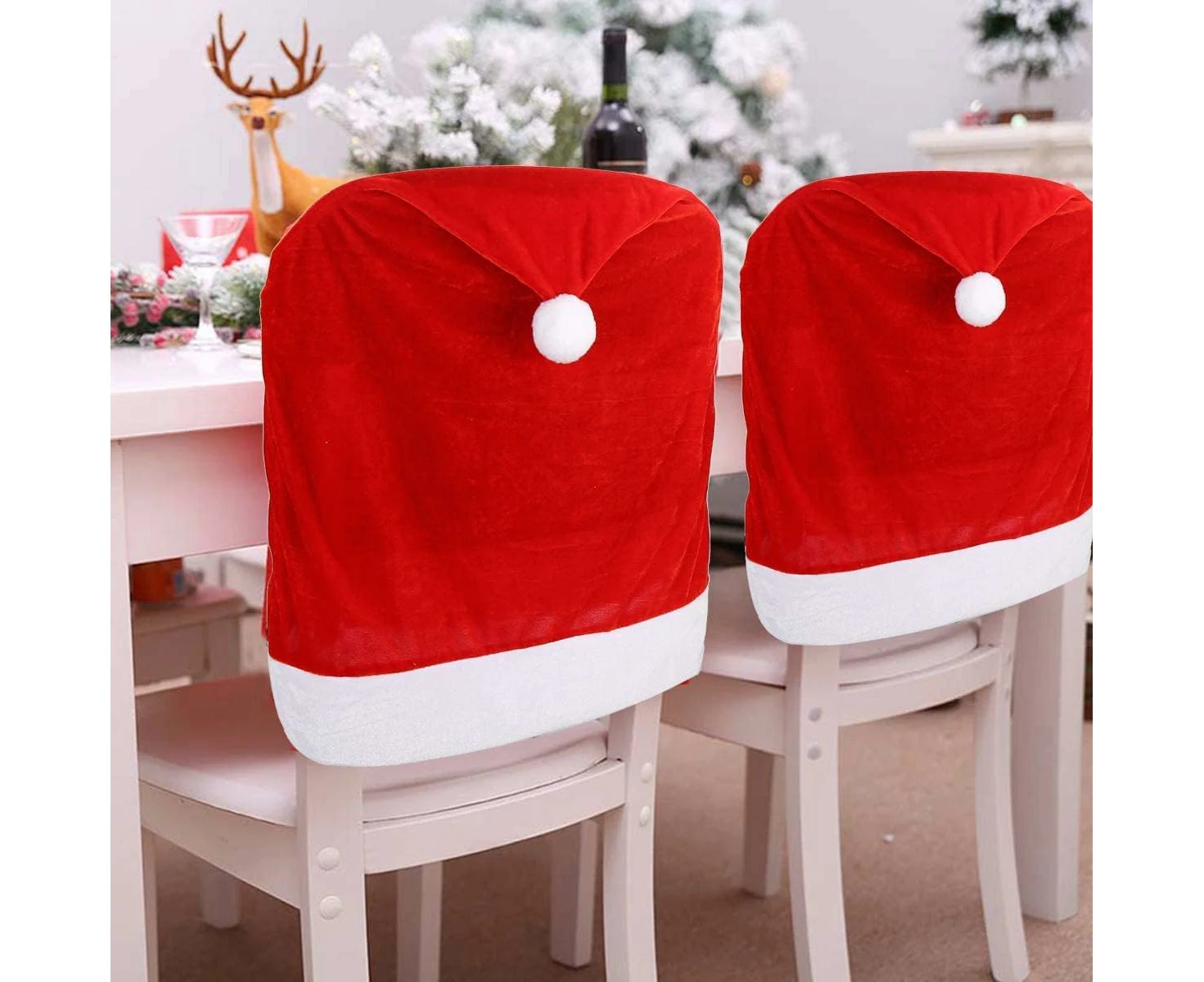 4pc Red Hat Dining Chair Slipcovers,Christmas Chair Back Covers Kitchen Chair Covers for Christmas Holiday Festival Decoration