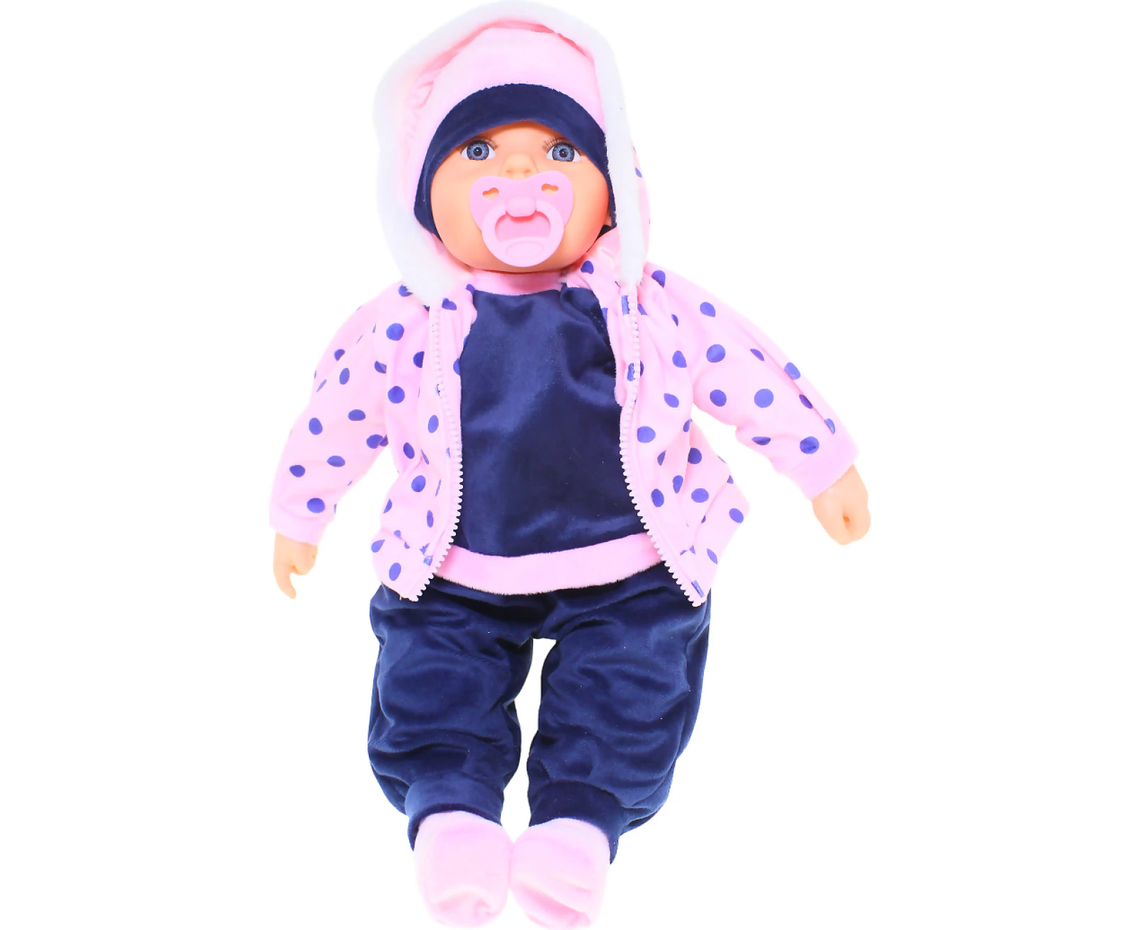 Cotton Candy - Baby Doll Eliza With Dummy - Pink Polka Dot Jacket