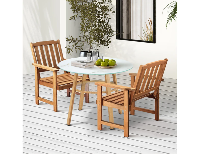 Livsip 3PC Outdoor Furniture Dining Setting Patio Set Solid Wood Chair and Table