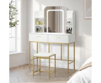 Oikiture Dressing Table Stool Set Makeup LED Mirror Vanity Iron Desk White Gold