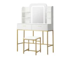 Oikiture Dressing Table Stool Set Makeup LED Mirror Vanity Iron Desk White Gold