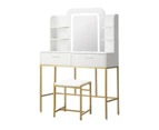 Oikiture Dressing Table Stool Set Makeup LED Mirror Vanity Iron Desk White Gold