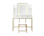 Oikiture Dressing Table Stool Set Makeup LED Mirror Vanity Iron Desk White Gold