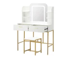 Oikiture Dressing Table Stool Set Makeup LED Mirror Vanity Iron Desk White Gold