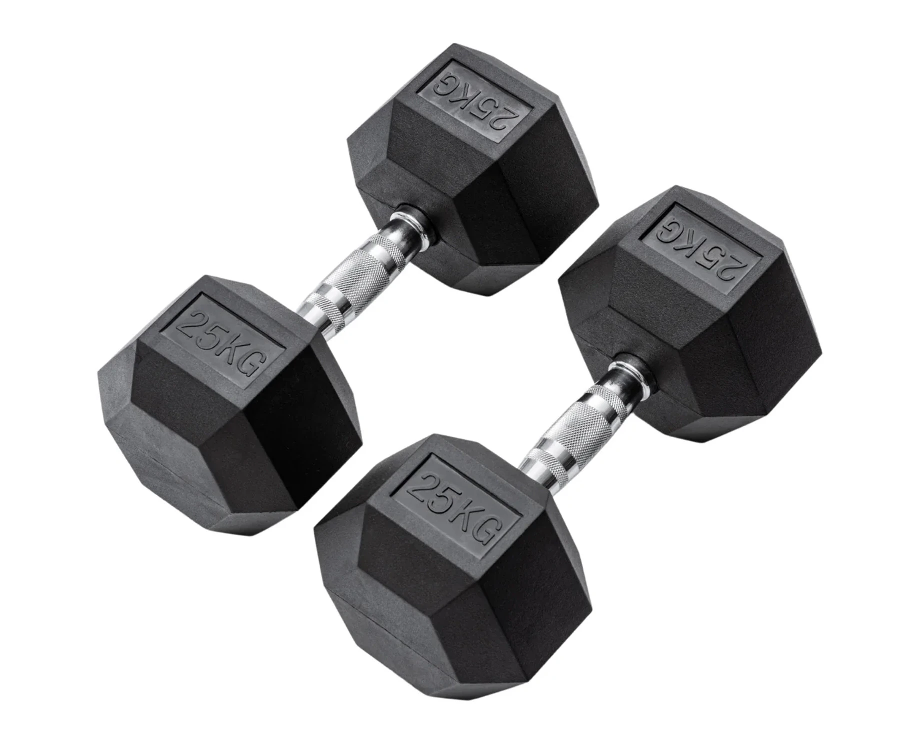 METEOR 25kg Rubber Hex Dumbbells, Hex Dumbbells, Fixed Weight Dumbbells, Gym Weights, Dumbbell Weights (1 Pair)