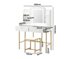 Oikiture Dressing Table Stool Set Makeup LED Mirror Vanity Iron Desk White Gold