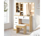 Oikiture Dressing Table Stool Set Slide Mirror Drawer 10 LED Bulbs Natural White