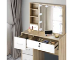 Oikiture Dressing Table Stool Set Slide Mirror Drawer 10 LED Bulbs Natural White