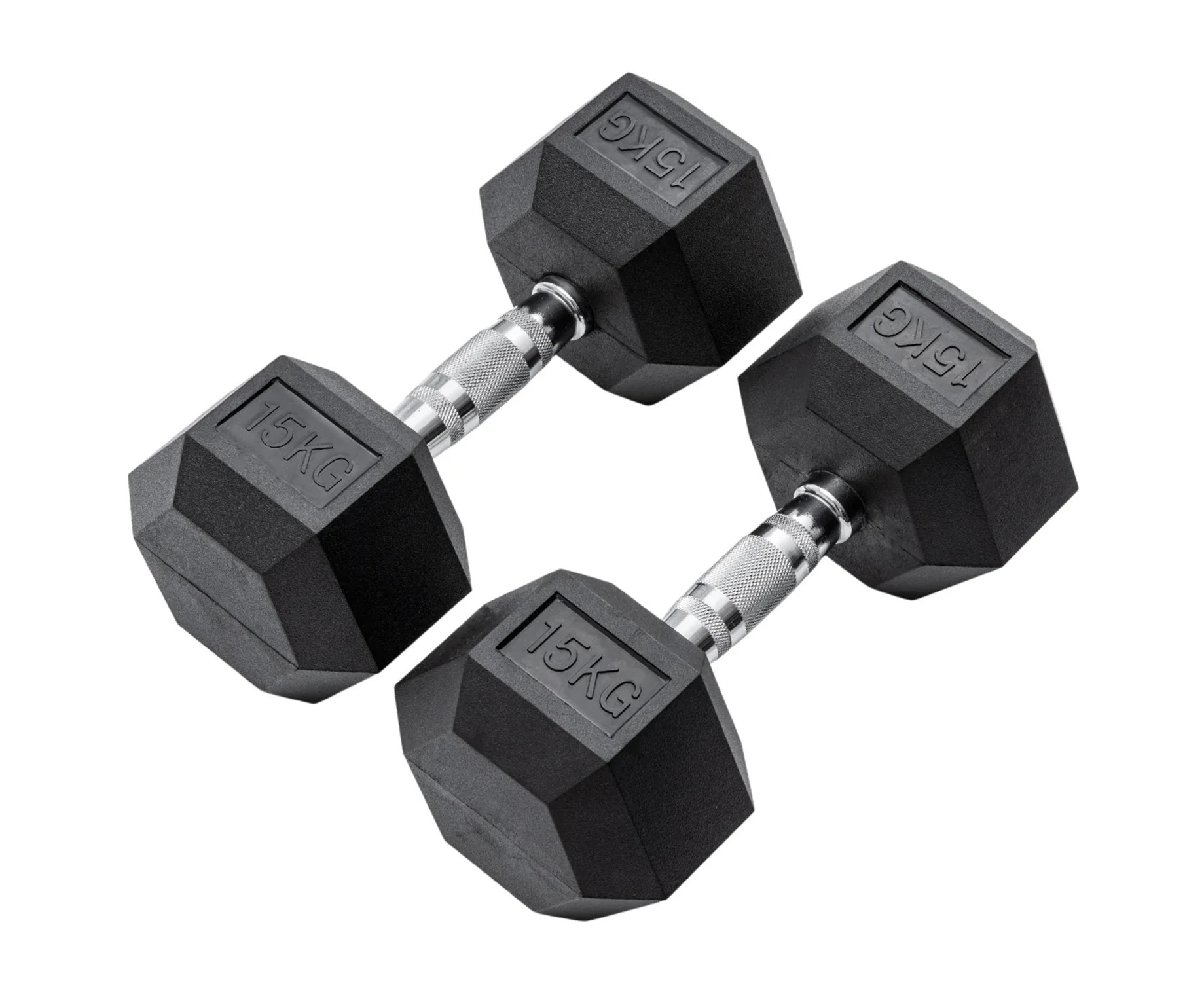 METEOR 15kg Rubber Hex Dumbbells, Hex Dumbbells, Fixed Weight Dumbbells, Gym Weights, Dumbbell Weights (1 Pair)