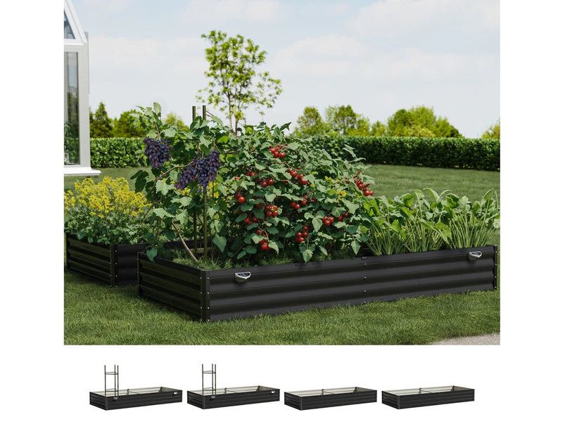 Livsip 4x Garden Bed 210x90x30cm LED Plant Stand Box Raised Container Galvanise