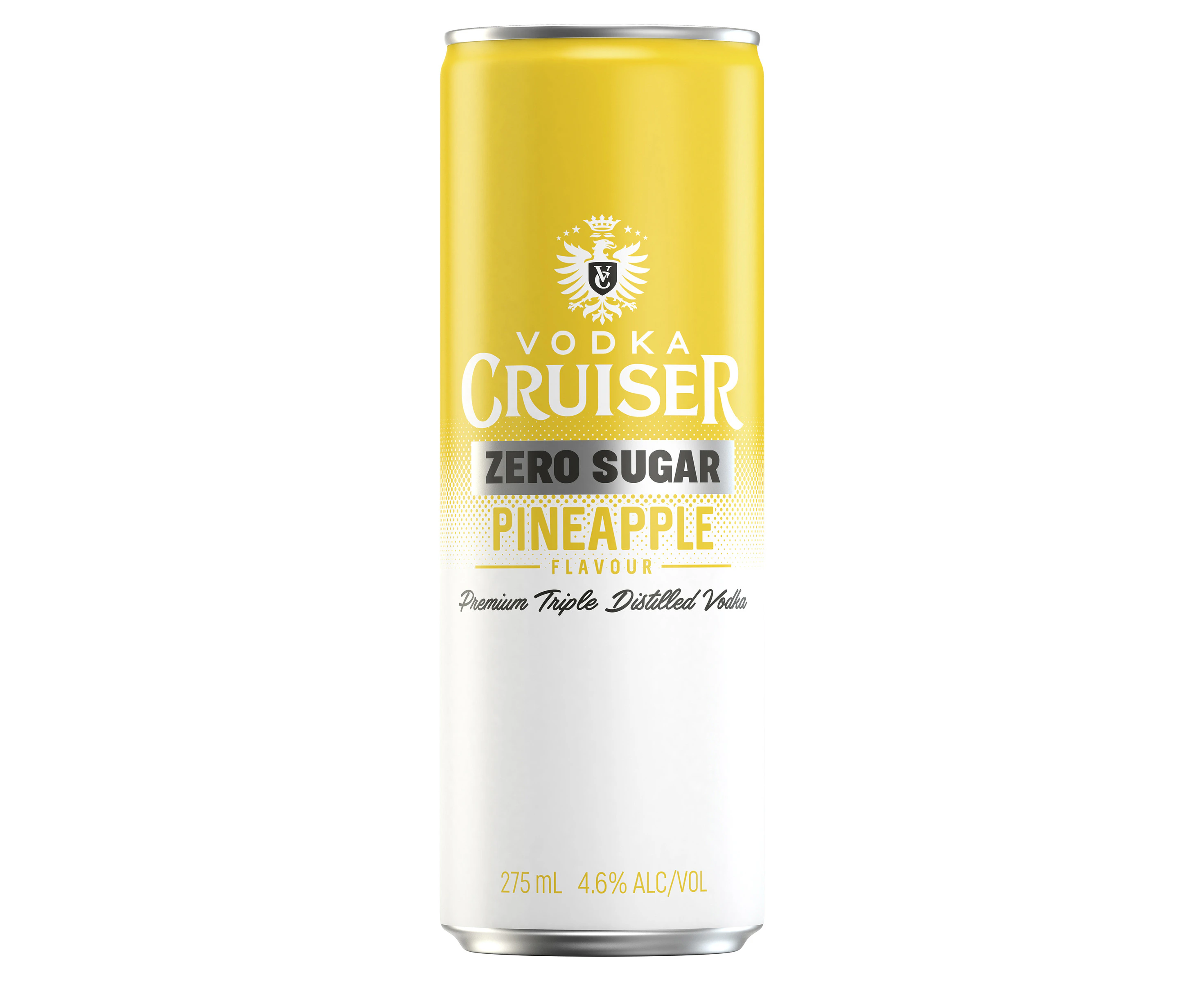 Vodka Cruiser Sugar Free Pineapple, Refreshing Flavoured Pre-Mixed Vodka Drink, 4.6% ABV, 275mL (Case of 24 Cans)