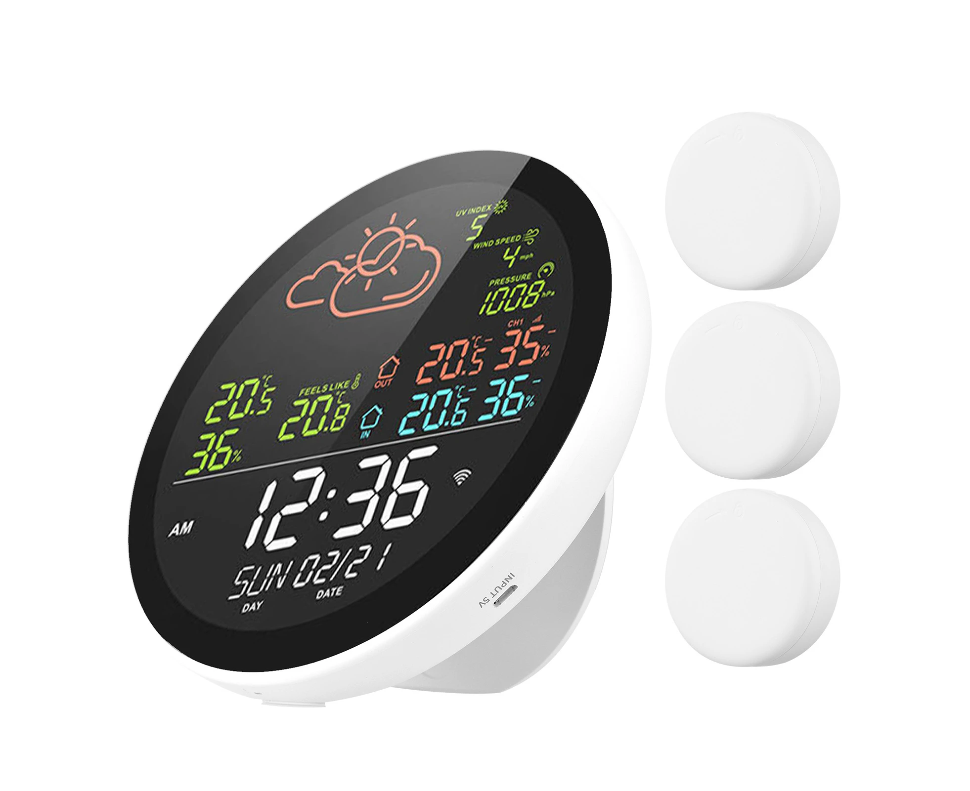 wifi Smart Weather Station with Clock Indoor and Outdoor Temperature & Humidity Meter Multifunctional Large Color Screen Weather Clock Temp. & Humidit