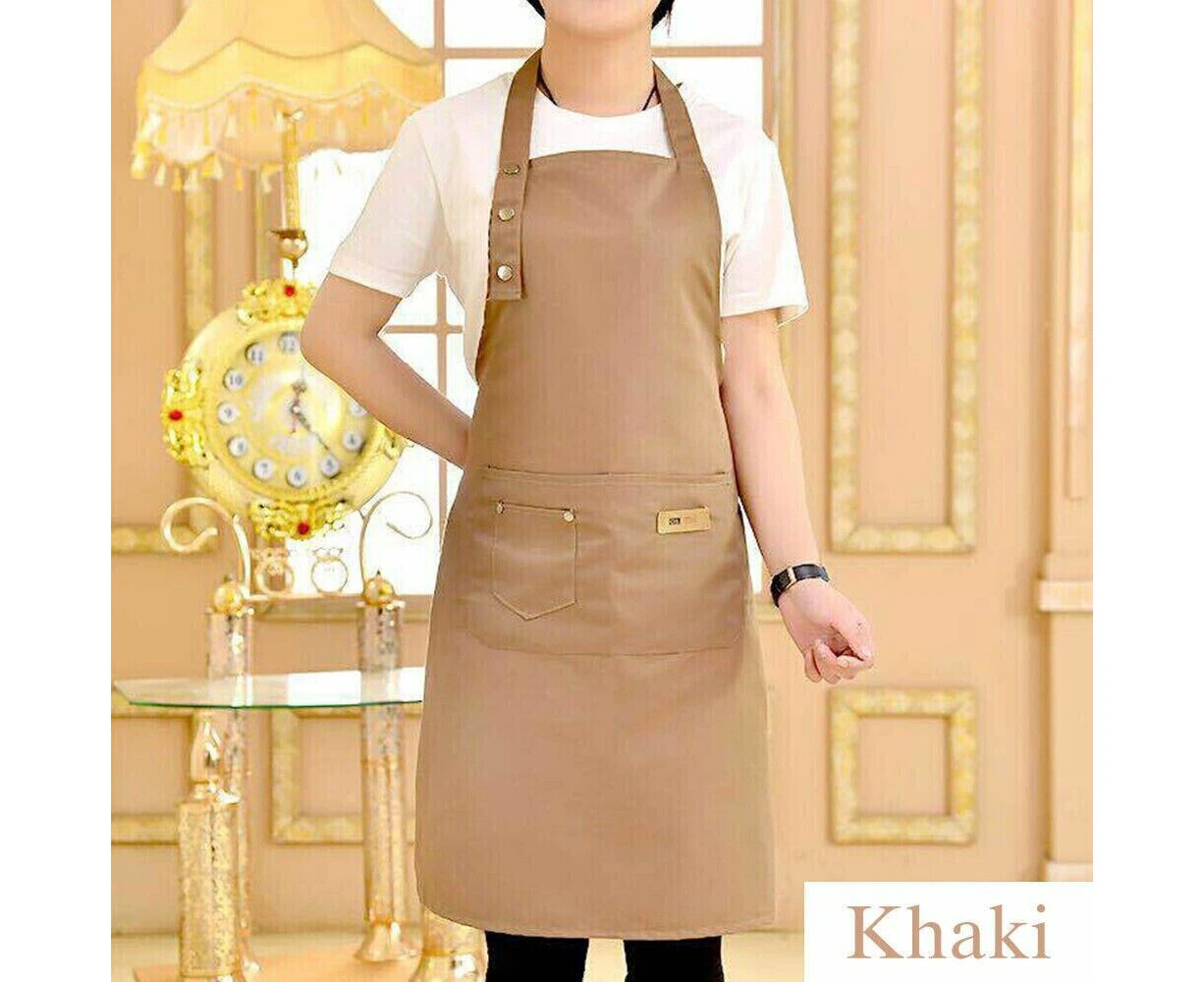 Canvas Apron Waterproof Waiter Cooking Cafe Kitchen Chef Butcher Washable -Khaki