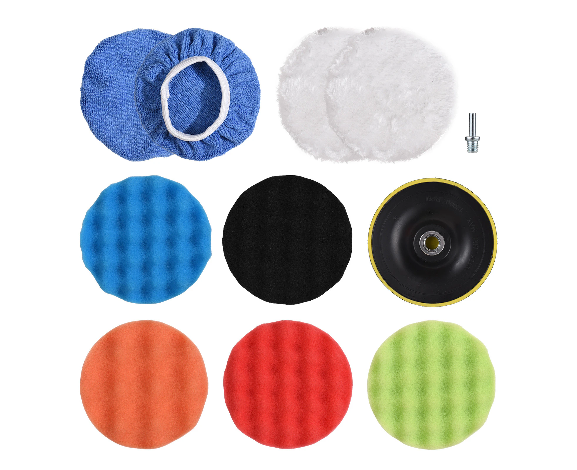 11 PCS 5-inch Car Polishing Pad Kit Foaming Buffing Waxing Sponge Wool Bonnet Pad with M10 Shaft Self-Adhesive Disc Drill Attachments Cleaning Pad for