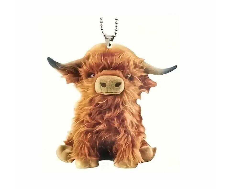 Highland Cattle Car Mounted Rearview Mirror Pendant Backpack Gift Hanging Decor