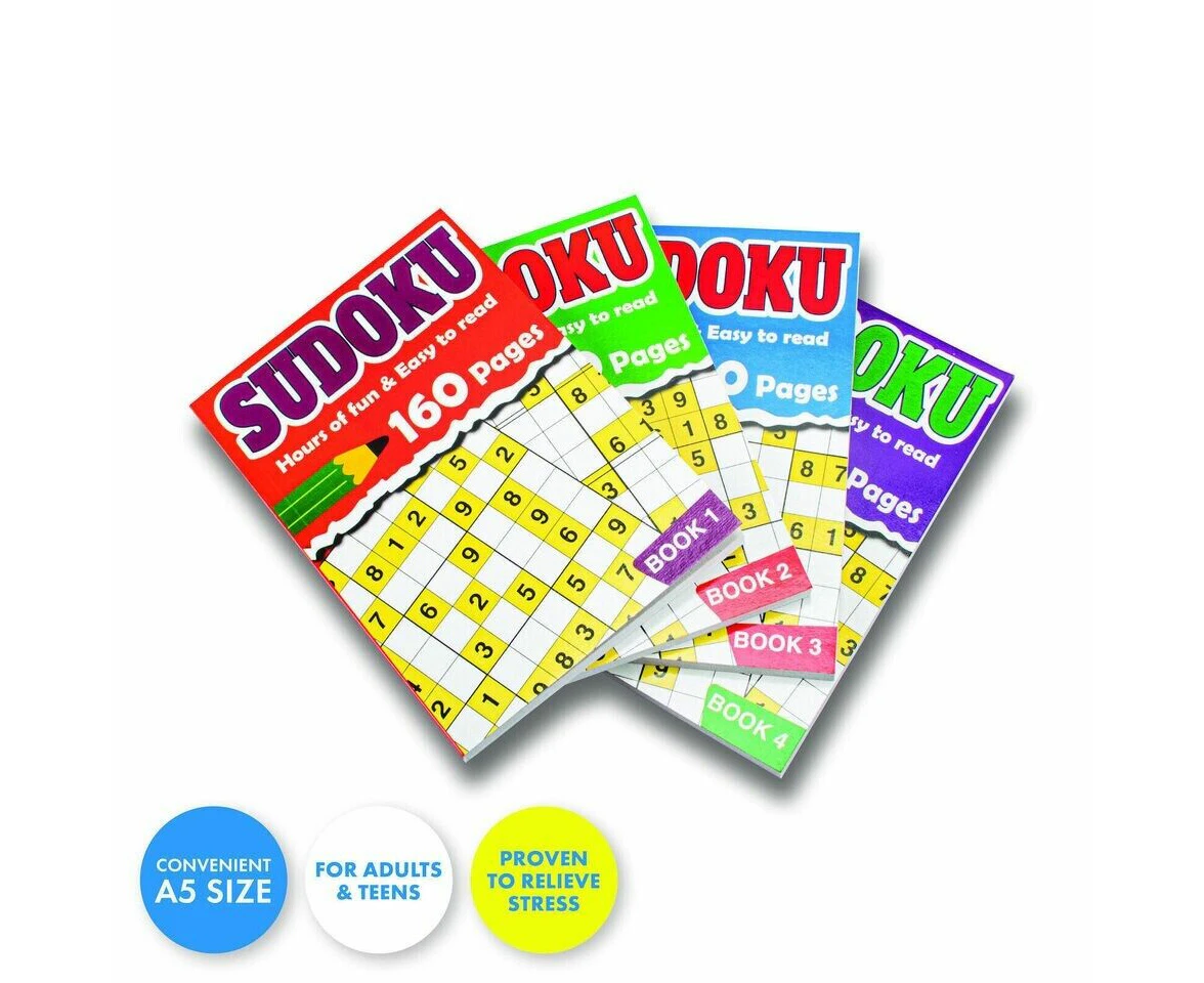 4 x A5 Sudoku Book Puzzle 160 Pages Brain Game Easy Medium Hard