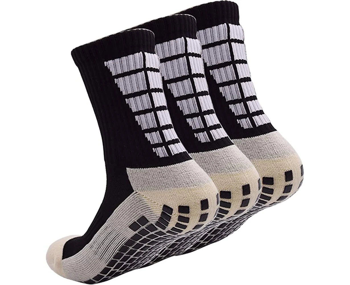 3 Pairs Non Slip Hospital Socks, Anti Slip Non Skid Slipper Hospital Socks with grips for Men Women Elderly -3 Pairs Black