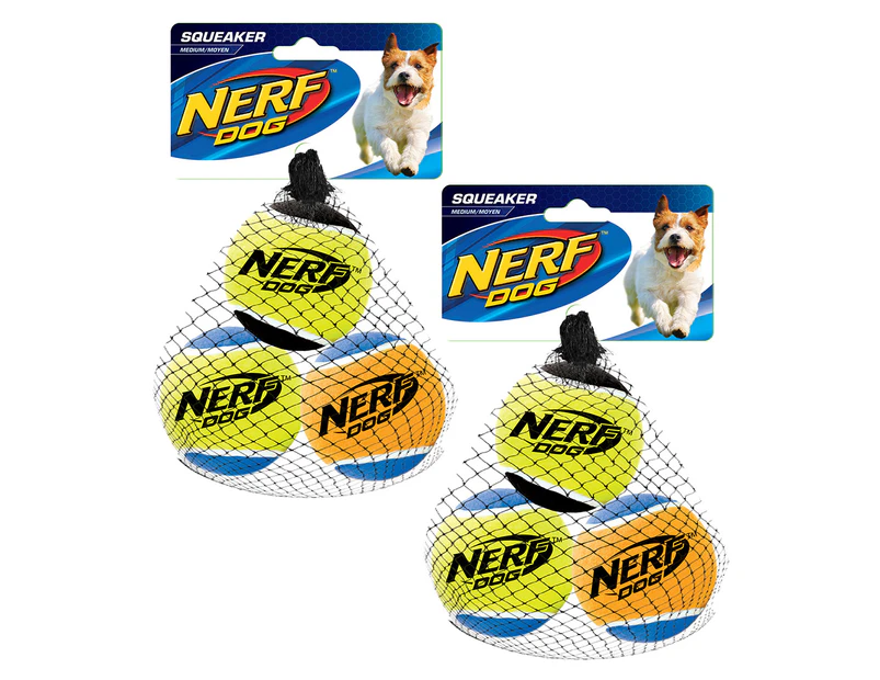 2 x 3pk NERF Dog Medium Squeaker Tennis Balls