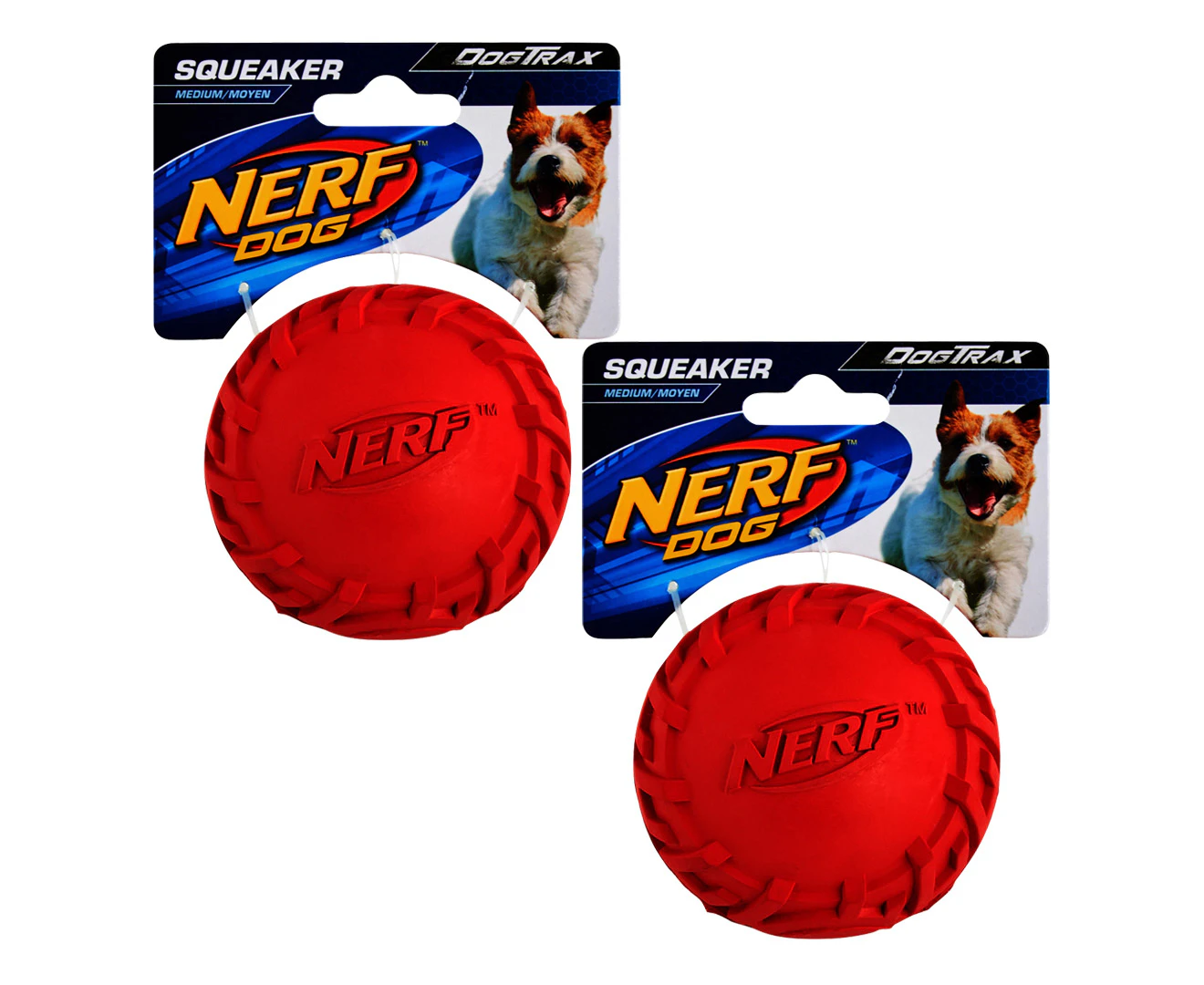 2 x NERF Dog Medium Tyre Squeaker Toy - Red