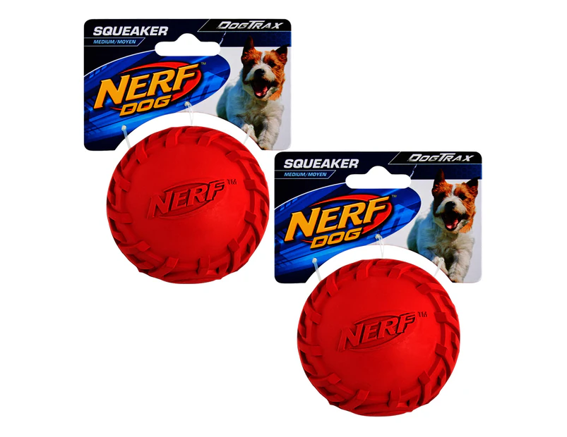 2 x NERF Dog Medium Tyre Squeaker Toy - Red