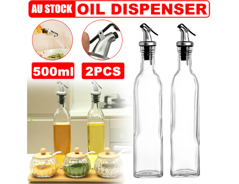 2 X 500ML Olive Oil Dispenser Glass Bottle Kitchen Cooking Pourer Stopper Tool