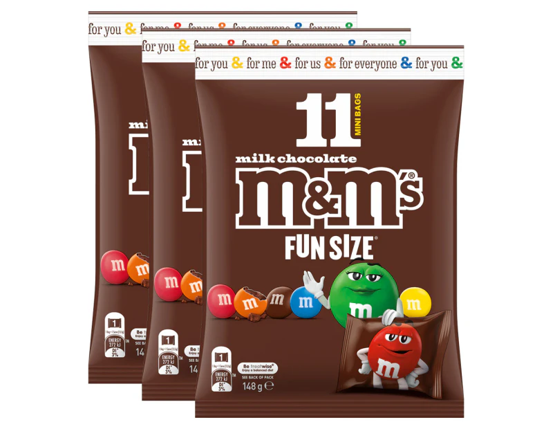 3 x M&M's Chocolate Fun Size 148g