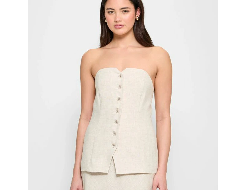 European Linen Button Front Corset Top - Lily Loves