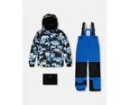 Boy's Two Piece Snowsuit Printed Bears And Royal Blue