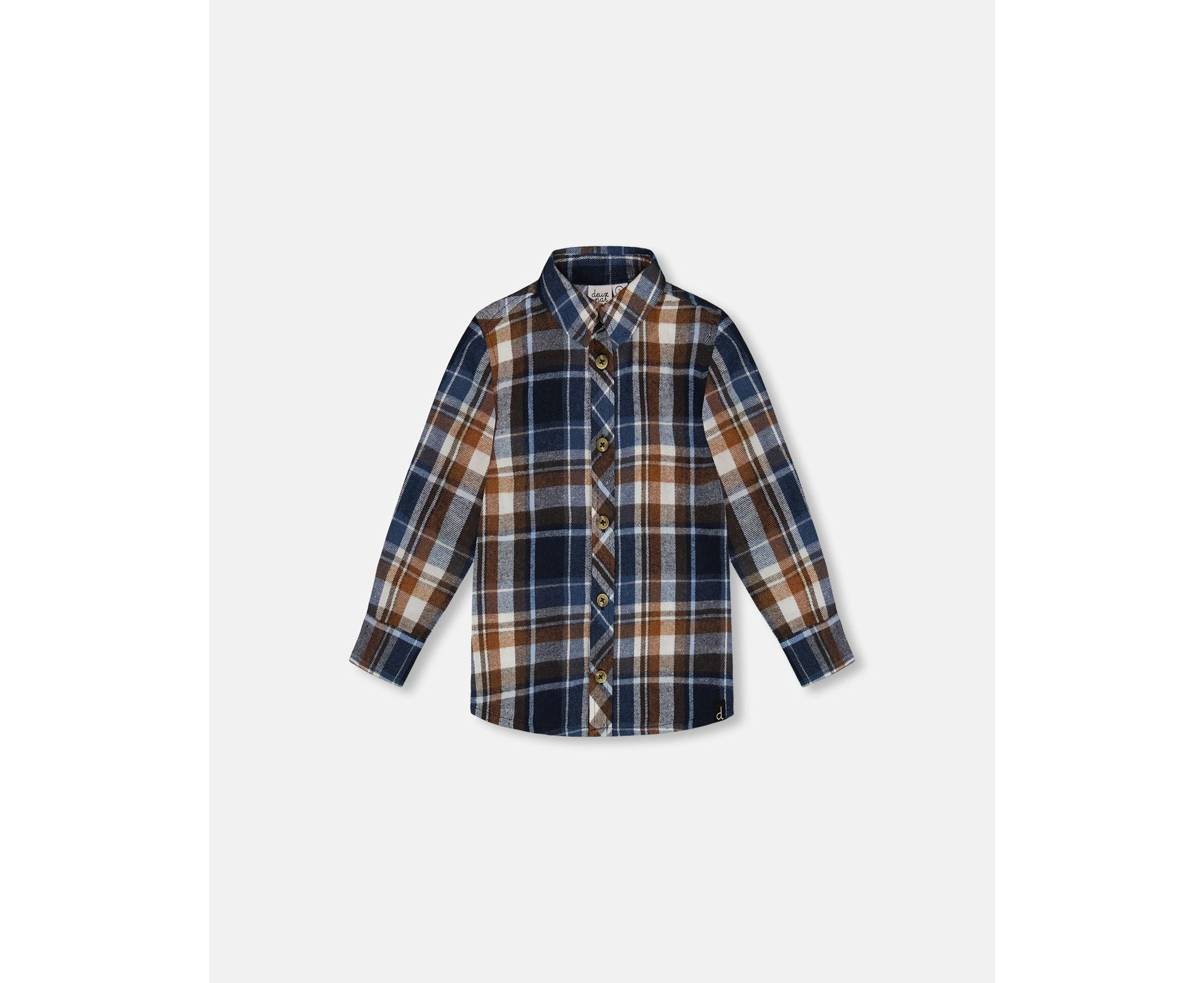 Little Boy's Long Sleeve Button Down Shirt Plaid Blue And Hazel